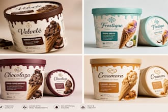 design chocolate, coffee, honey and ice cream packaging labels and boxes
