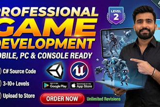 develop a complete 2d and 3d unity game for android and web