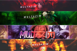 design cool anime banner header for youtube, twitch, discord