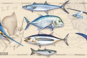 draw a digital art with any saltwater or freshwater gamefish