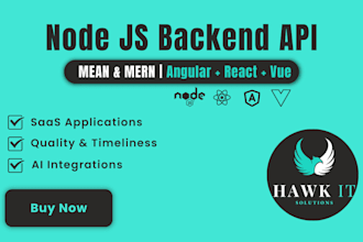 develop backend API web app in node js, angular, react and vue