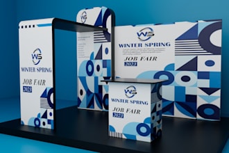 make eye catching 3d trade show booth, pop up banner or backdrop