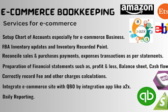 do ecommerce bookkeeping for amazon, shopify, ebay in qbo