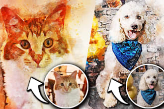 turn your dog, cat or any pet portrait into digital painting