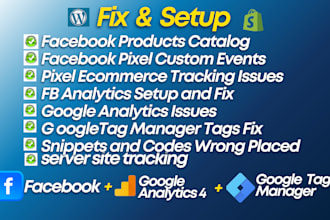 fix and setup google analytics tag manager facebook pixel installation in 12hour