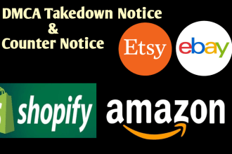 send dmca takedown notice to amazon,shopify,ebay, etsy