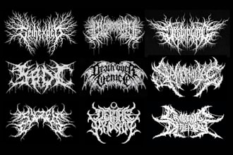 design chrome metallic black slaming, goregrind, brutal death metal band logo