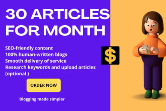 write 30 SEO articles for a month with featured images, meta