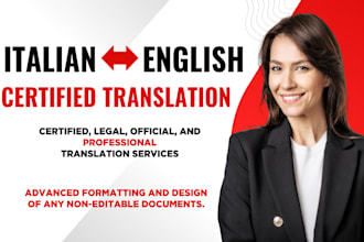 provide certified professional translation services from italian to english