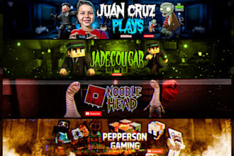 make banner and logo youtube twitch gaming horror,minecraft,roblox, fnaf