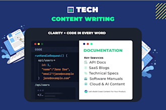 write expert API docs, software guides, saas and ai content