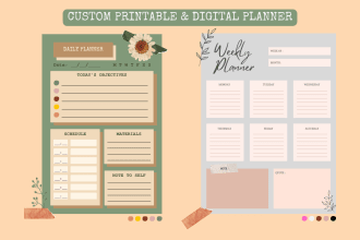 design etsy digital planner, etsy digital product, hyperlinked planner, journal