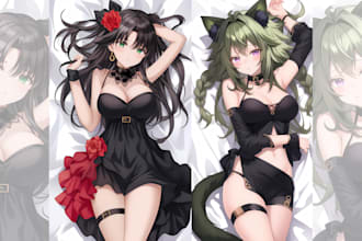 draw custom dakimakura body pillow for your oc, vtuber, furry, or waifu