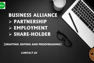 draft precise jointventure, partnership, shareholder, employment contracts