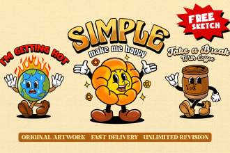 draw vintage retro mascot cartoon character logo for tshirt and brand