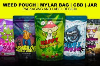 design unique weed pouch, mylar bag, cbd product labels