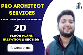 do a 2d floor plan with elevation and section