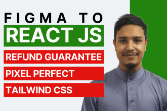 convert figma to react js, react js landing page with tailwind CSS
