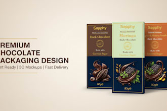 design premium food or chocolate packaging and product labels with 3d mockup