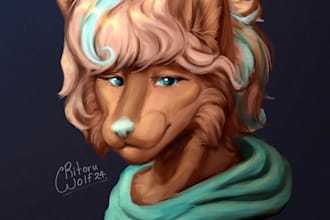 draw a furry or fursona portrait in render or cartoon style