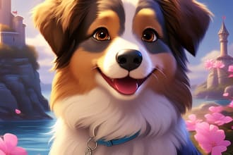 draw custom pet portrait, dog , cat portrait in disney style