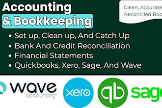 bookkeeping and accounting in quickbooks, xero, wave, and sage