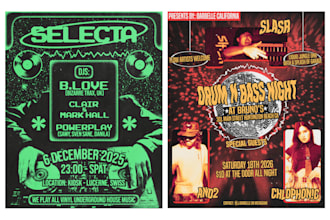 design vintage, retro, neon grunge flyer for event and party