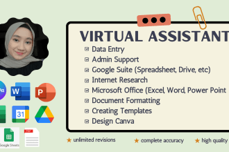 be your virtual assistant for admin support, data entry, etc