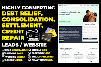 generate debt relief credit repair leads debt settlement consolidation website