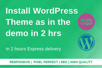install wordpress theme as in the demo in 2 hrs