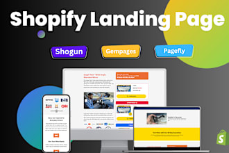 design shopify landing page with gem pages,page fly, shogun