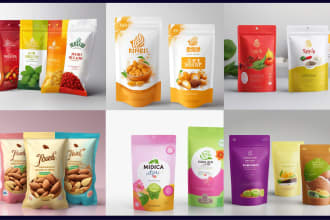 design premium pouch labels, food pouches, chips packaging