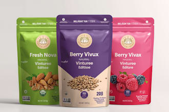 design premium pouch labels, food pouches, chips packaging