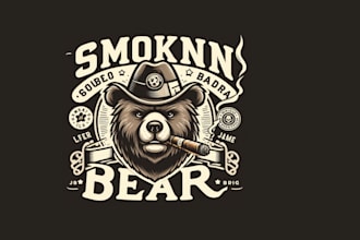 design unique smoking bear mascot logo for you
