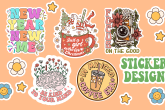 do retro vintage groovy hippie 70s designs for sticker badge