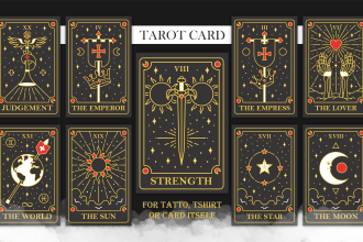 draw line art tarot card design for brand, tshirt, tattoo or logo