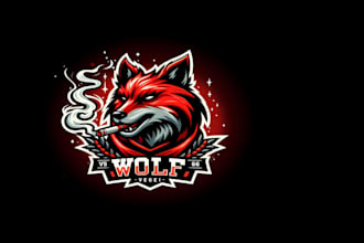 design excellent wonderful red smoking  wolf mascot logo