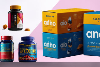 do product label and box packaging design with 3d mockup