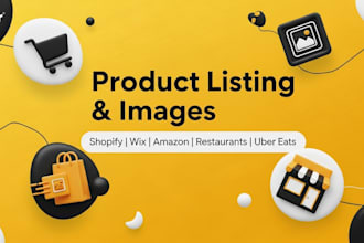 do product listing, image list for shopify, wix, amazon, restaurants, uber eats