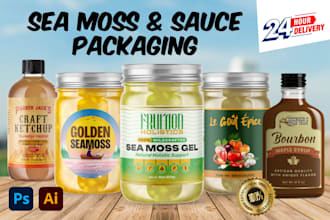 design jar label, sauce label, seamoss label, BBQ rub, seasoning label design