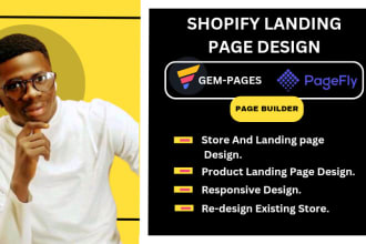 design shopify product landing page, gempages landing page and shopify pagefly