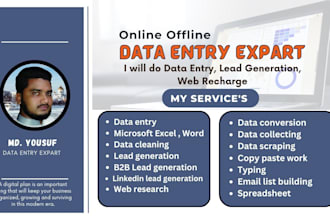 do data entry, data collection , web research, web scraping