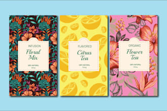 design premium tea pouch, tea label and box packaging