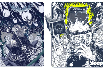 draw psychedelic, doom, stoner metal band cover album and merchandise