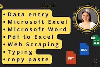 do data entry, copy paste, data scraping, google docs, pdf to excel, list email