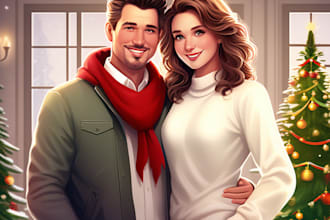 illustrate a christmas family couple portrait