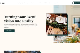 event website, party rental, event booking website with ticket sales