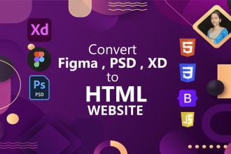 convert figma to HTML,PSD to HTML, xd to HTML
