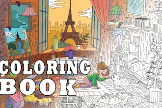 create coloring book journal, cute activity game for kids
