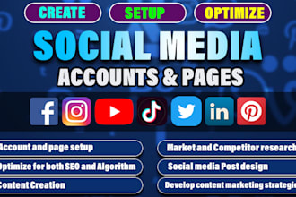 create all social media accounts and business pages setup,design and optimize